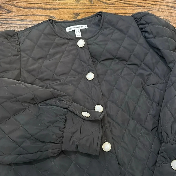 GIRL WITH CURVES Quilted Jacket with Gold/Pearl Buttons Puff sleeve Size XS - Picture 4 of 10